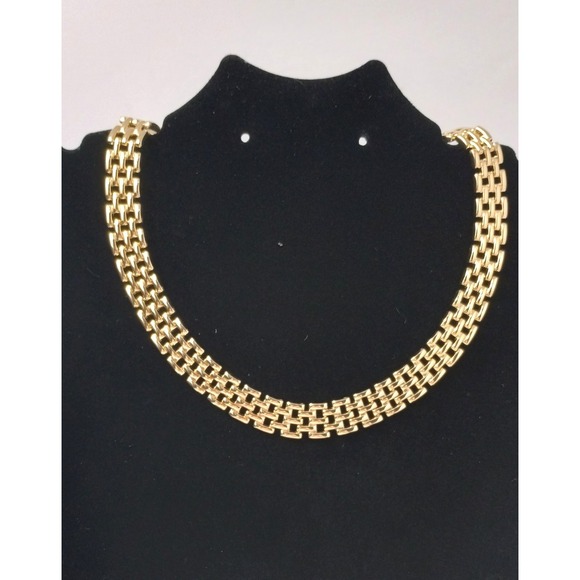 Gold Tone Choker Necklace Collar‎ Vtg Weave 20" Substantial Not Marked Jewelry - Picture 1 of 3